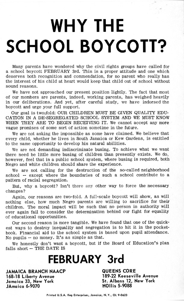 Flyer that outlines a justification for the school boycott